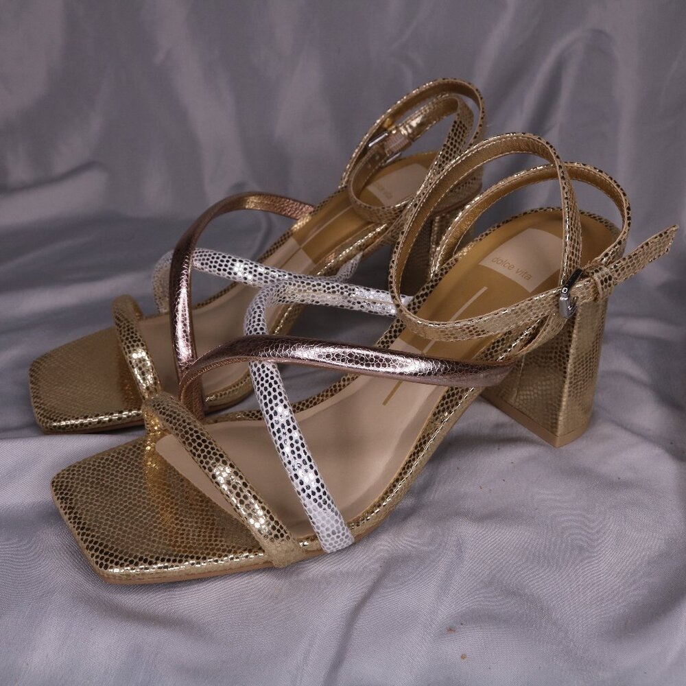 Dolce Vita Metallic Block Heel Sandals Gold Silver Rose Gold Size 7.5 NWOB